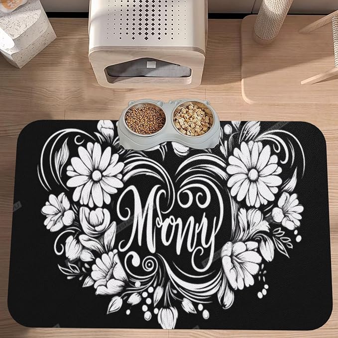 Pet Feeding Mat Absorbent Dog Mat for Food and Water Bowl Dog Accessories Happy Mother's Day Floral Gift for Mom Hm Pet Supplies Dogs Quick Dry Cat Water Dispenser Mats 24x16In