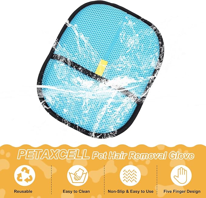 Pet Hair Removal Gloves, Reusable Electrostatic Pet Gloves for Cats Dogs Grooming, Thickened, (2Pcs & Lake Blue), Intended for Clothing/Couch/Carpet/Car Seat