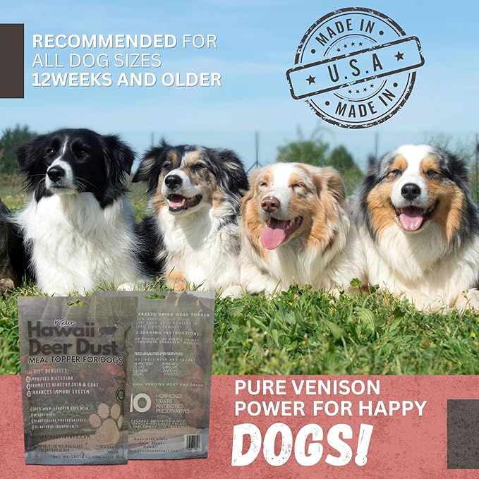 Deer Dust Meal Topper for Dogs – 100% Venison, All-Natural, Grain-Free, High Protein, No Additives, Supports Digestion, Immunity & Joints – 4oz – Made in USA