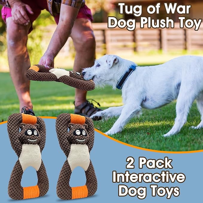 Squeaky Dog Chew Toys for Aggressive Chewers, Toys for Large Medium Small Breed Dog, Indestructible Tough Durable Dogs Toys(2Pcs Raccoon)