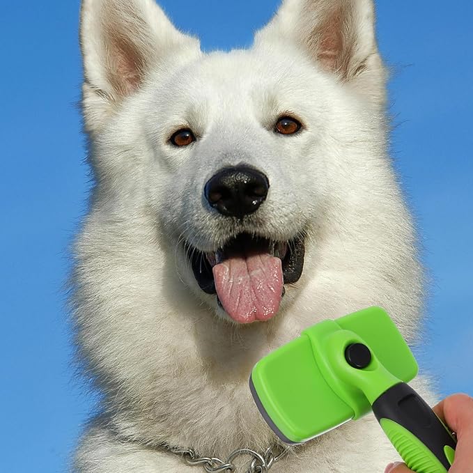POPETPOP Self-cleaning Dog and Cat Grooming Brush Portable Deshedding Tool for All Types Comfortable Grip and Design for Easy
