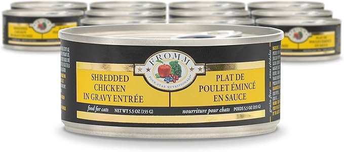 Fromm Four-Star Nutritionals Shredded Chicken in Gravy Entrée - Premium Wet Cat Food - Chicken Recipe - Case of (12) 5.5 oz Cans