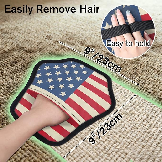 Retro Stars Stripes Electrostatic Pet Hair Removal Glove for Cats & Dogs - Reusable Grooming Mitt for Couch, Carpet, Car Seat & Laundry - Large 9x9 Inch