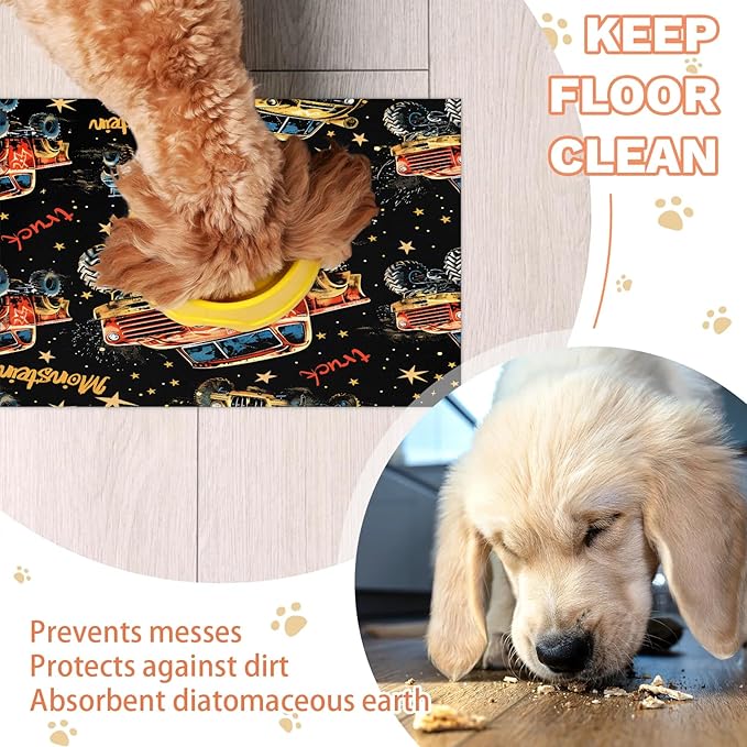 Cool Car Dog Food Mat for Floors Absorbent, Quick Dry Water Dispenser Mat for Food, Water, Pet Supplies 12" x 20", Off-Road Vehicle