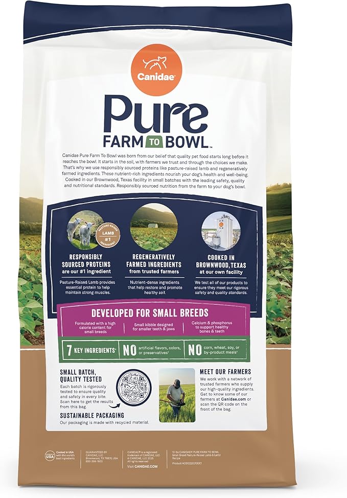 Canidae Pure Farm to Bowl Pasture-Raised Lamb & Lentil, Small Breed Recipe, 10 lbs.