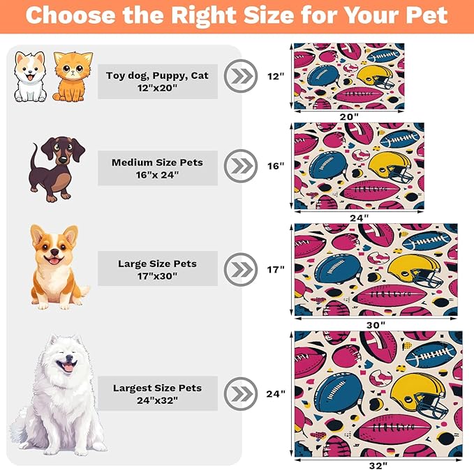 Rugby Dog Food Mat for Floors Absorbent, Quick Dry Water Dispenser Mat for Food, Water, Pet Supplies 17" x 30", American Footbal