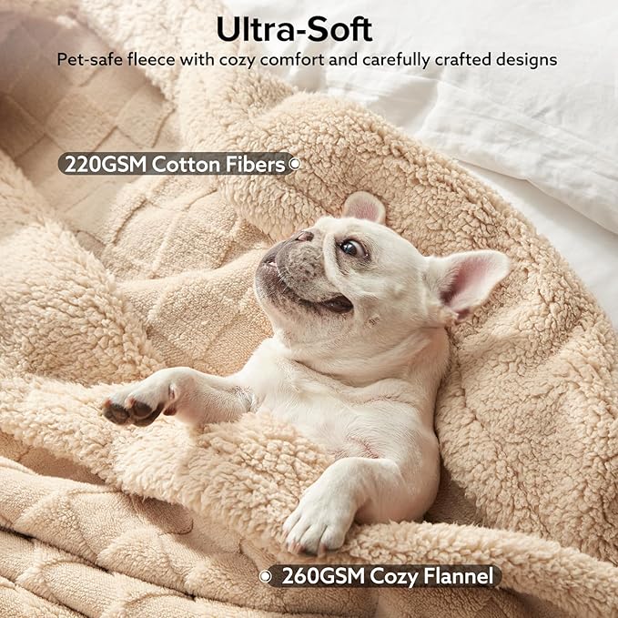 GASUR Waterproof Dog Blankets for Large Dogs, Dog Blanket for Couch Bed, Fleece Pet Blanket for Furniture Sofa Protector, Soft Pet Throw Blankets for Crate Car Outdoor, Washable, 50"x60",Beige