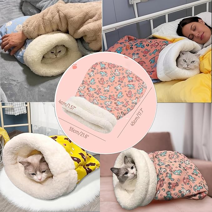 Cat Bed Sleeping Bag for Indoor Cats - Pet Slipper Cave Bed for Indoor Cats and Small Dogs, Cozy & Soft Plush, Anti-Slip & Durable, Washable for Kittens and Puppies Under 15 lbs (Pink)