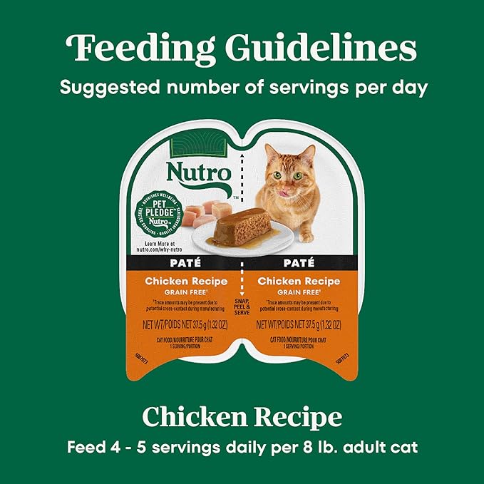 Nutro Perfect Portions Wet Cat Food Pate, Cat Food Wet Chicken Recipe, 2.64 oz. Twin-Pack Trays (24 Count, Pack of 1)