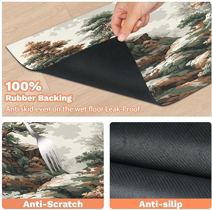 Trees Forest Dog Food Mat for Floors Absorbent, Quick Dry Water Dispenser Mat for Food, Water, Pet Supplies 16" x 24",