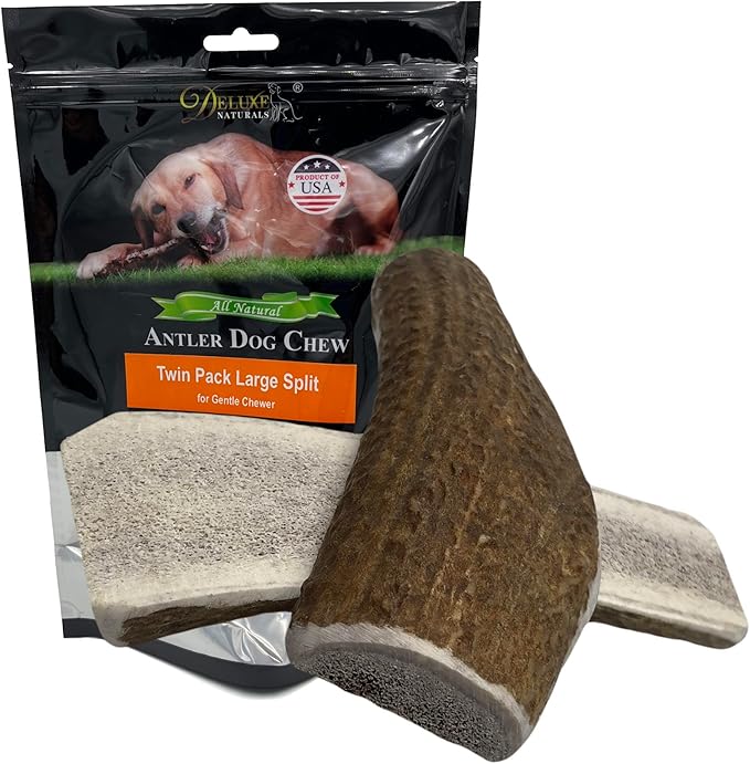 2-Pack Large Split Elk Antler Dog Chews (6 to 7.5+ in) – Natural Long-Lasting Chew for Small & Medium Dogs Under 45 lbs, Gentle Chewers, Dental Health