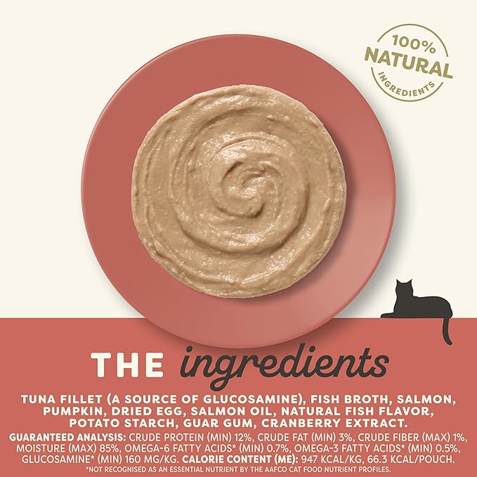 Applaws Senior Natural Wet Cat Food in Mousse, Limited and Natural Ingredients, High Protein with No Artificial Additives, Tuna Fillet, Salmon & Pumpkin (12 x 2.47oz Pouches)
