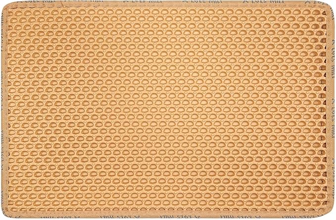 Cat Litter Mat, 21 x 14 Inch, Honeycomb Double Layer Design Cat Litter Box Mat, Washable Non-Slip, Waterproof Urine Proof Cat Litter Catcher Mat, Easy Clean Scatter Control, Yellow