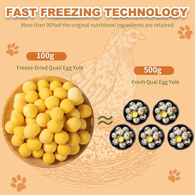 Dylan's cabin Freeze Dried Quail Egg Yolk - Single Ingredient Cat and Dog Treats Raw Natural Healthy Tasty Snacks for Training (198g)