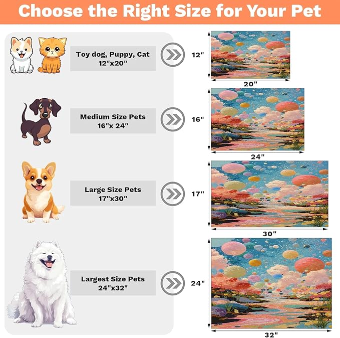 Forest Dog Food Mat for Floors Absorbent, Quick Dry Water Dispenser Mat for Food, Water, Pet Supplies 16" x 24", Watercolor Balloon