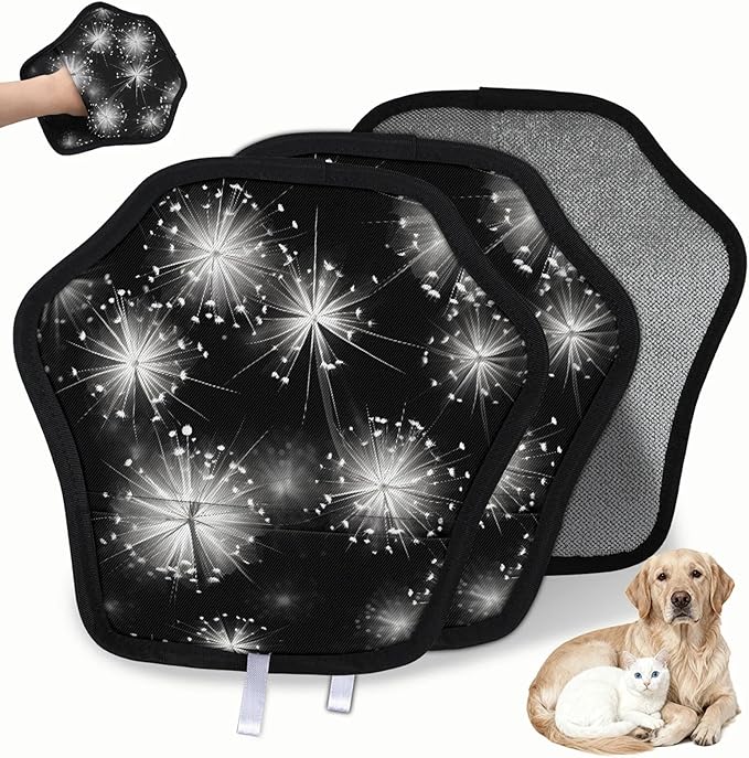 Reusable Pet Hair Removal Glove Dancing Dandelions Magic Brush for Cat & Dog Hair Remover for Car, Sofa, Bedding, Clothes - 9x9 Mitt Washable