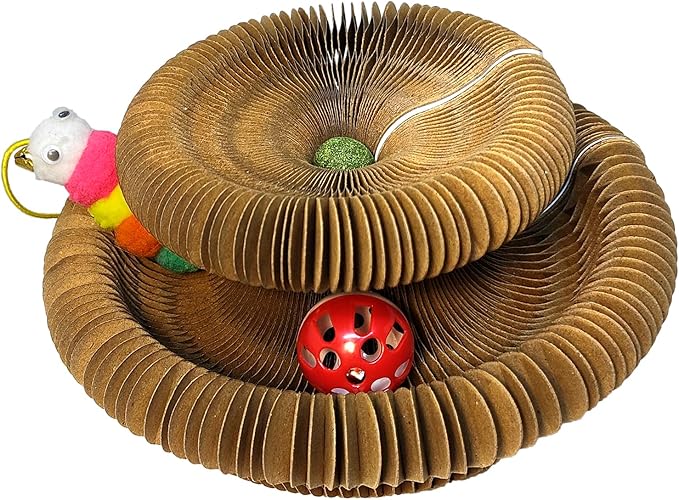Kitty Curls Cat Scratcher, Magnetic Shape-Shifting Reversible Eco-Friendly Cardboard Ring, Collapsible Ball Track + Bell Ball, Catnip Included & Bonus Toy – Helps Protect Furniture for Cats & Kittens
