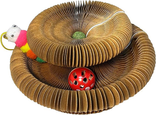 Kitty Curls Cat Scratcher, Magnetic Shape-Shifting Reversible Eco-Friendly Cardboard Ring, Collapsible Ball Track + Bell Ball, Catnip Included & Bonus Toy – Helps Protect Furniture for Cats & Kittens
