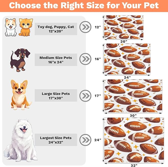 Rugby Dog Food Mat for Floors Absorbent, Quick Dry Water Dispenser Mat for Food, Water, Pet Supplies 24" x 32", Football