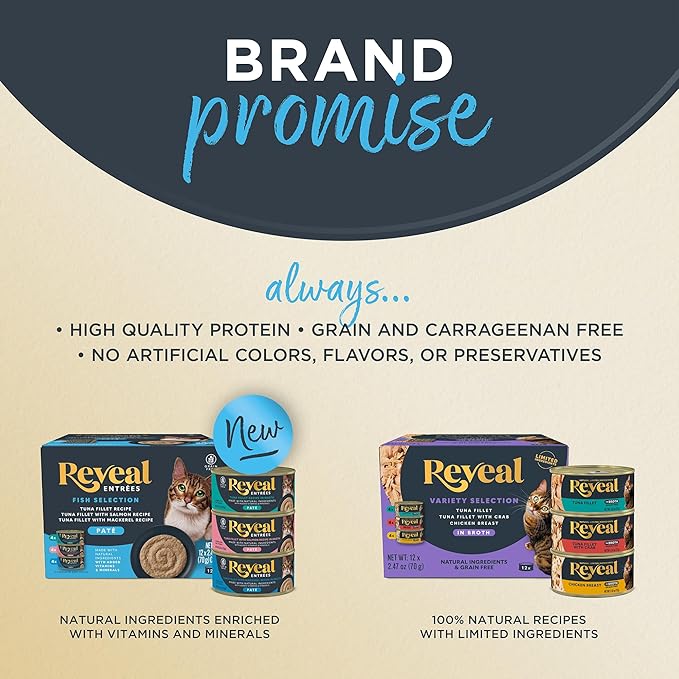 Reveal Natural Wet Canned Cat Food, Limited and Natural Ingredients, Grain Free, High Protein with No Artificial Additives, Chicken Breast with Cheese in Broth (24 x 2.47 oz Cans)