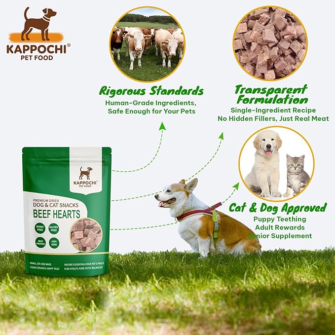 Freeze-Dried Beef Hearts Dog Treats, 1.76oz(50.0g), 100% Single Ingredient, High Protein Training Treats, Natural & Raw, No Additives, Grain Free, Gluten Free