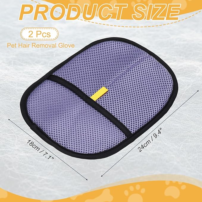 Pet Hair Removal Gloves, Reusable Electrostatic Pet Gloves for Cats Dogs Grooming, Thickened, (2Pcs & Purple), Intended for Clothing/Couch/Carpet/Car Seat