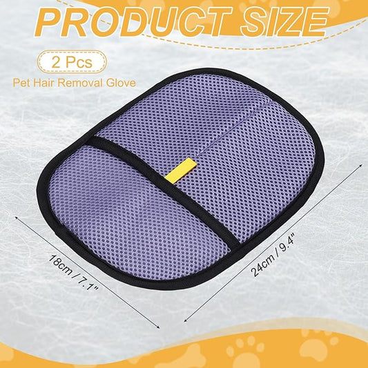 Pet Hair Removal Gloves, Reusable Electrostatic Pet Gloves for Cats Dogs Grooming, Thickened, (2Pcs & Purple), Intended for Clothing/Couch/Carpet/Car Seat
