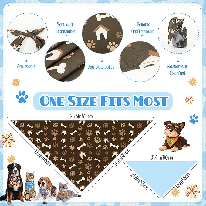 Kacctyen 300 Pcs Dog Bandanas Bulk Large Bandanas with Funny Paws Pattern Washable Pet Scarfs Bibs for Small Medium Large Dogs Cats Daily Holiday Party Costume Accessories Grooming Supplies