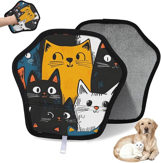 Cute Cats Pet Hair Remover Glove 2 Packs Dog Brushes for Grooming Cats Hair Remover Furniture Electricity Magic Brush Reusable Pet Hair Removal Tool Lint Brushes for Clothes, Carpet, Couch