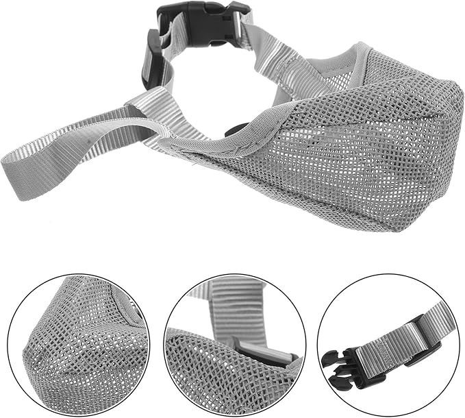 TEHAUX Breathable Dog Muzzle Basket Muzzle Soft Mesh Anti-Biting Grey Xs for Large Dogs Outdoor Use Pet Supply