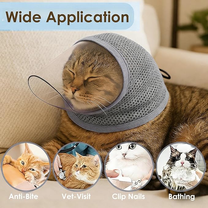 Cat Muzzle for Grooming, Breathable Mesh Muzzle for Cats That Bite to Prevent Biting, Cat Head Cover for Kitten Nail Trimming Bathing, M