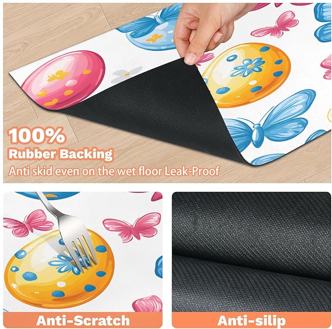 Spring Easter Dog Food Mat for Floors Absorbent Dog Bowl Mat for Food and Water Dispenser Quick Dry Cat Food Placemat Pet Supplies 17" x 30", Watercolor Butterfly