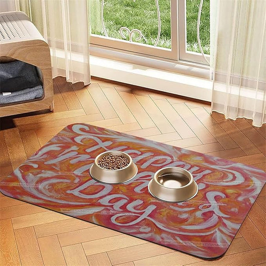 Non Slip Mat for Dog Pet Cat Dog Food Mats Happy Mother's Day Floral Gift for Mom Ix Water Bowl Mat Quick Dry Absorbent Cat Feeding Mats 18X12In