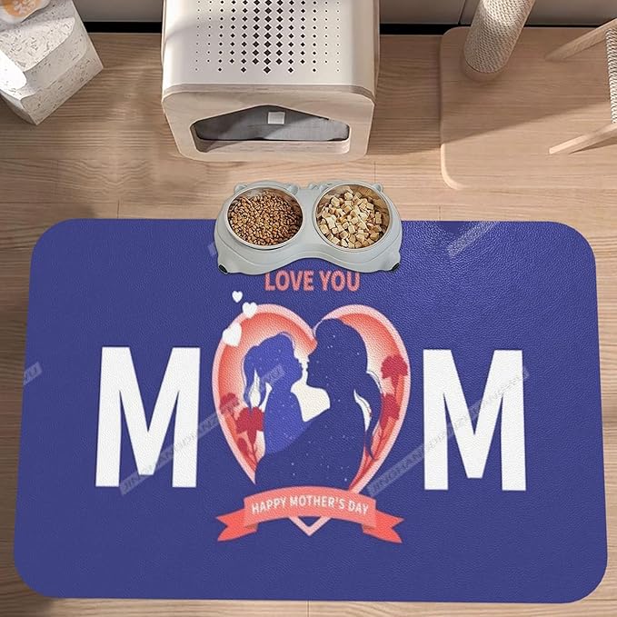 Pet Feeding Mat Happy Mother's Day Floral Gift for Mom Ja Absorbent Pet Placemat for Food Water Bowl with Waterproof Rubber Backing 24x16In Quick Dry Water Dispenser Mat Dog Cat