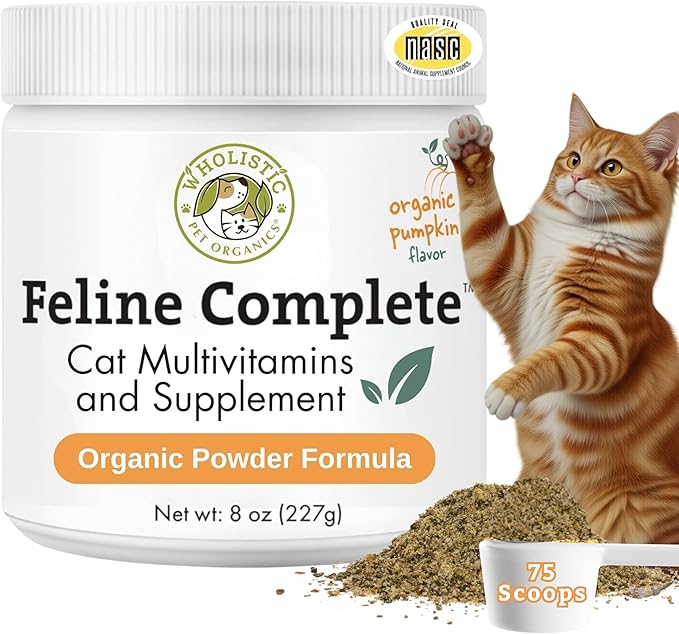 Wholistic Pet Organics Feline Complete Organic Pumpkin - 8 Oz - Multivitamin & Probiotic Powder for Cats - Natural Cat Food & Digestive Support