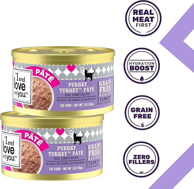 I and Love and You Wet Cat Food - Purrky Turkey Pâté - Turkey Recipe, Grain Free, Filler Free, 5.5oz Pack of 12 Cans