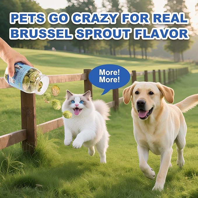 Freeze Dried Brussels Sprouts Treats for Dogs & Cats - Single Ingredient Crunchy Snacks, High Fiber Digestive Health, Hairball Control (3.8oz)