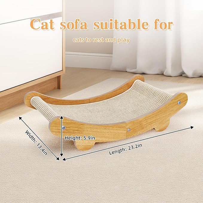 Sisal Cat Scratcher Bed Shaped U, for Indoor Cats, Hammock for Scratching Pad, Large Cat Lounge, Wooden Furniture Protector