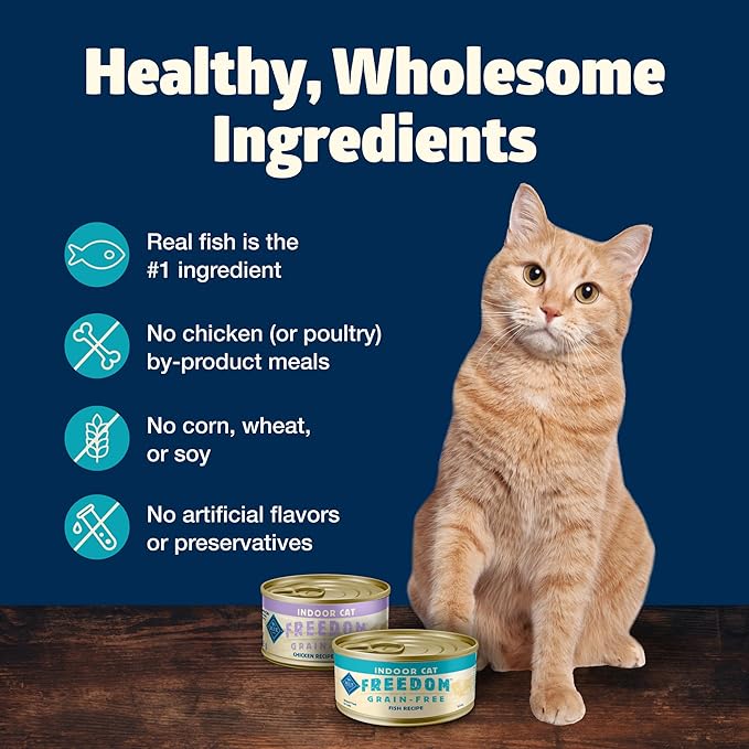 Blue Buffalo Freedom Grain-Free Adult Wet Cat Food, Complete & Balanced Nutrition for Indoor Cats, Made with Natural Ingredients, Fish Recipe, 5.5-oz Cans (24 Count)