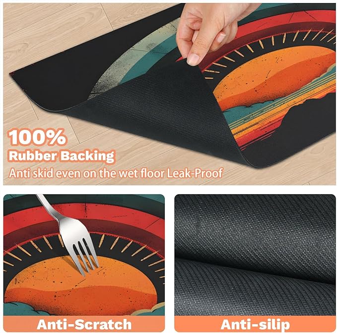 Boho Sunrise Dog Food Mat for Floors Absorbent, Quick Dry Water Dispenser Mat for Food, Water, Pet Supplies 16" x 24", Ocean