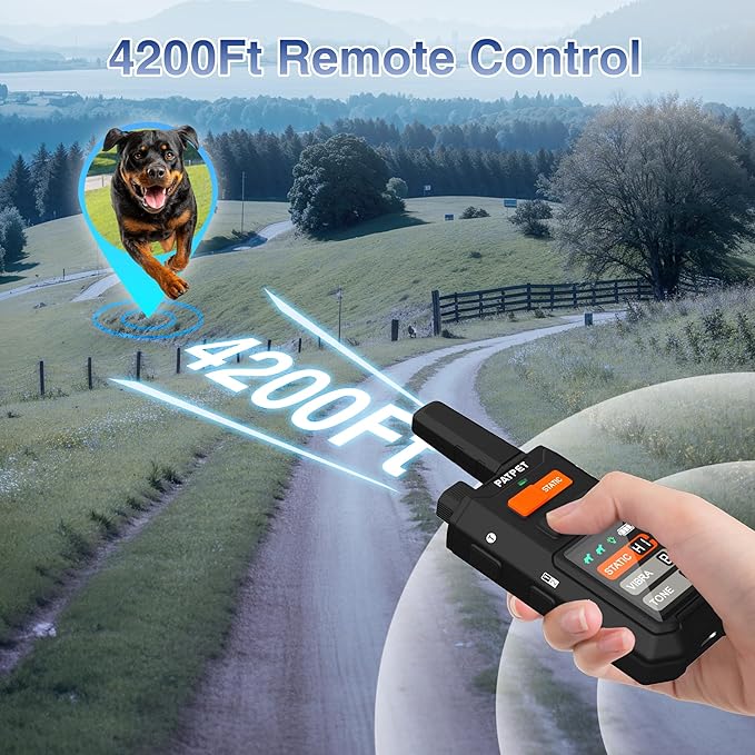 PATPET Shock Collar for Dogs, 4200Ft Dog Training Collar with Remote, 3 Training Modes Beep, Vibration, Static, Rechargeable Electric Collars for Medium Large Dogs