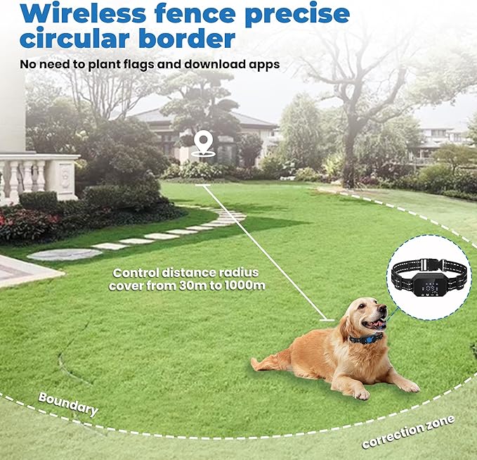 Wireless Dog Fence, GPS Dog Collar System with 3 Warning Modes, Outdoor Use Rechargeable Wireless Pet Fence, Range 98-3280 FT
