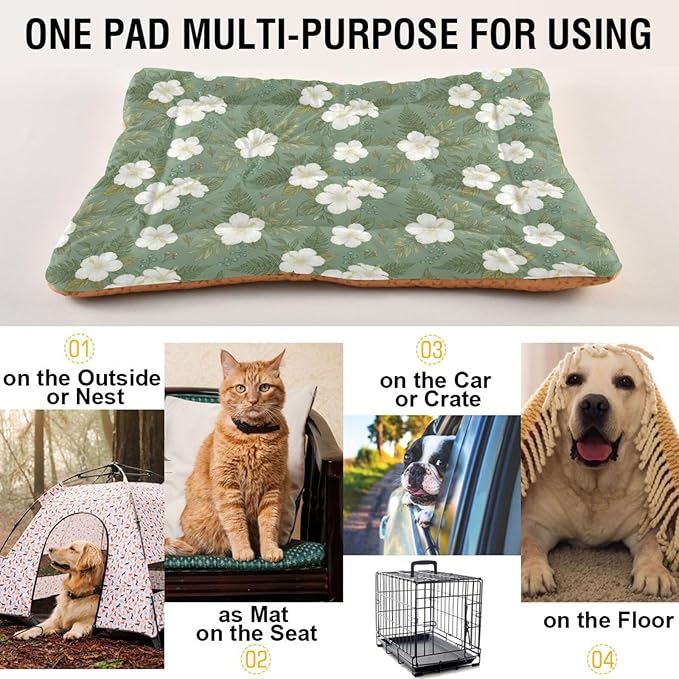 Dog Bed for Crate Washable Pet Sleep Pad, Floral Print Kennel Mat with Non-Slip Bottom, Soft Fluffy Supplies Pet for Dogs and Cats (36x24 inch)