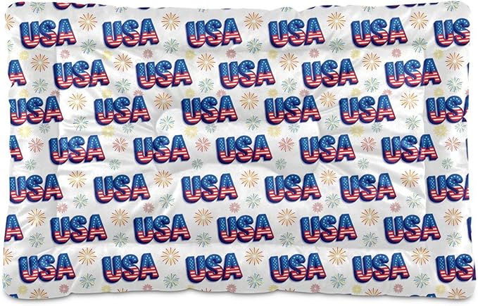 Dog Bed for Crate Washable Pet Sleep Pad, Independence Day Elements Kennel Mat with Non-Slip Bottom, Soft Fluffy Supplies Pet for Dogs and Cats (36x24 inch)