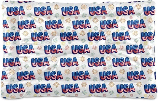 Dog Bed for Crate Washable Pet Sleep Pad, Independence Day Elements Kennel Mat with Non-Slip Bottom, Soft Fluffy Supplies Pet for Dogs and Cats (36x24 inch)