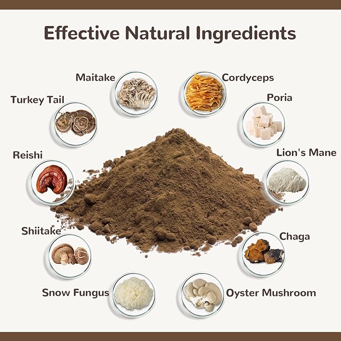 Turkey Tail Mushroom for Dogs, Organic 10 Mushroom Blend for Lipoma Lumps and Bumps, Probiotic Mushroom Powder with 50% β-Glucan for Dogs & Cats, Joint Gut Immune Skin Support-30 Day Supply