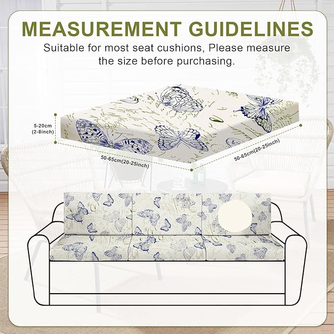HANDONTIME8Pcs Outdoor Cushion Covers Waterproof Patio Cushion Covers Vintage Stretch Outdoor Couch Cover Replacement Patio Furniture Cover for Pets Sofa Cover Washable (Butterfly,Cover Only)