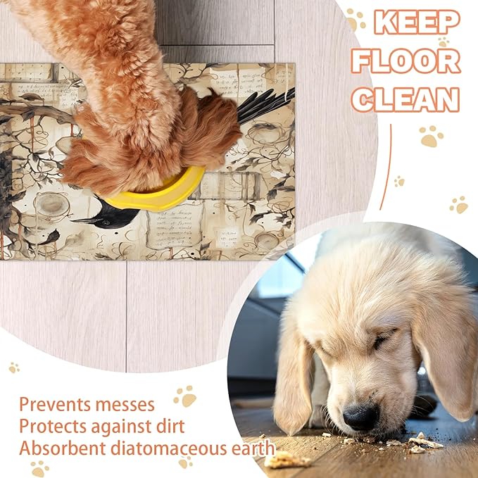 Halloween Crow Dog Food Mat for Floors Absorbent, Quick Dry Water Dispenser Mat for Food, Water, Pet Supplies 12" x 20", Tree