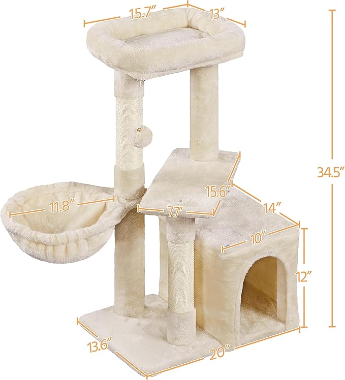 Yaheetech 34.5in Scratching Post, Cat Scratchers for Indoor Cats and Kittens, Multifunctional Activity Post w/Sisal Rope＆Dangling Ball＆Large Condo, Beige