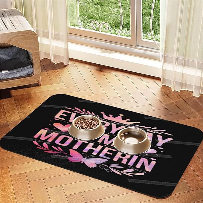 Pet Feeding Mat Pink Happy Mother's Day Floral Gift Mom Ci Dog Food Mat for Food Water No Stains Quick Dry Dispenser Cat Bowl Mats for Messy Drinkers 24x16In